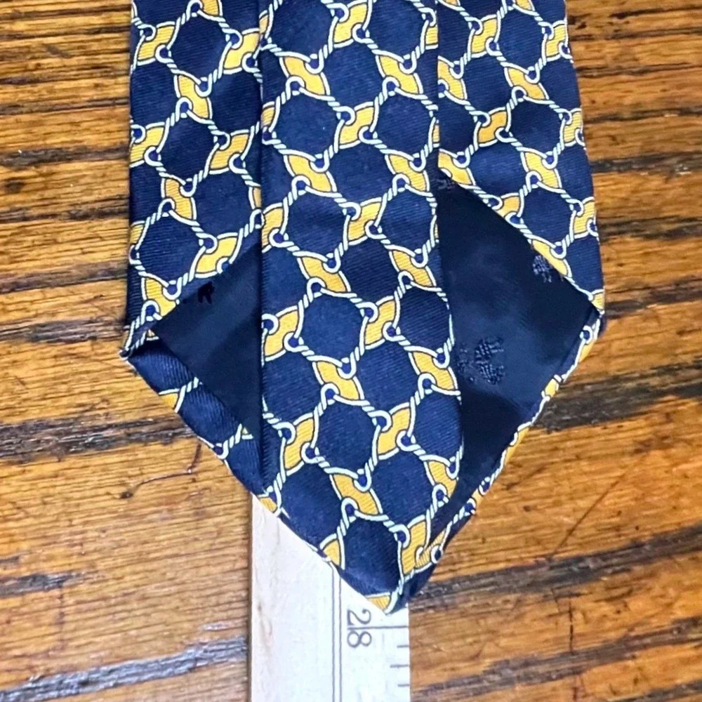 Brooks Brothers Makers Silk Tie Navy‎ Blue Gold Nautical Rope Chain Preppy Mens